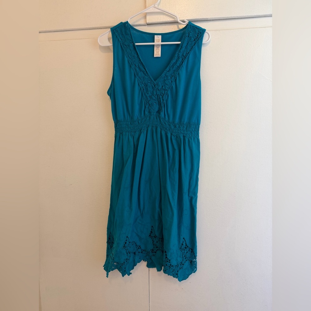 Vintage Boho Blue Embroidered Lace Dress 80s 90s Size L Single Stitch